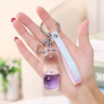Piggy drift bottle keychain piggy liquid pendant men and women and girls with the same glass bottle milk floating super cute