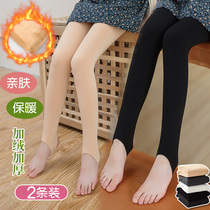 Girls meat-thin-pit foot and bottle in one-piece of large-child Hard-legged artifact black-ply feet warm pants
