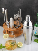 Stainless steel bartender set Bamboo frame bartending equipment Milk tea bar Shaker cup shaker Jug Crushed popsicle lemon hammer