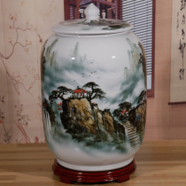 Jingdezhen hand-painted ceramic rice cylinder rice bucket household 30 kg 50 kg with cover flour bucket moisture-proof insect-proof tea can