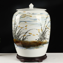 Jingdezhen ceramic rice cylinder household sealed storage tank with cover 30 50 100 pounds moisture-proof insect flour cylinder water tank