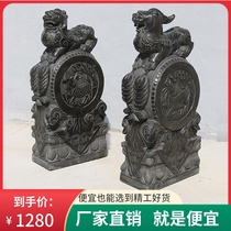 Stone carving gate pier holding Drum Stone a pair of home town house stone lion brave blue stone antique door stone stone drum ornaments