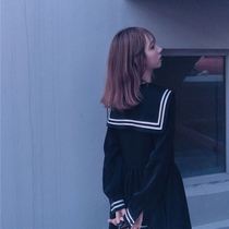 College style long sleeve dress Korean version of loose Japanese hipster black navy collar cute student jk skirt female