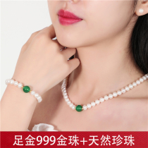 Lao Feng Xiang and 999 gold beads natural pearl necklace female tide choker girlfriend wife mothers day gift