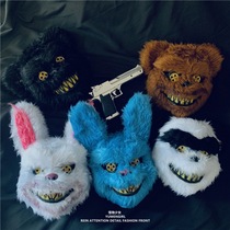 ins rabbit bloody mask photo props plush cos horror bear headgear masquerade party Halloween