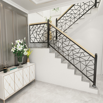 Iron stair guardrail handrail European simple modern indoor balcony fence corridor guardrail solid wood railing attic