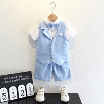 Childrens suit suit suit boy short sleeve suit summer flower girl dress British style handsome host catwalk