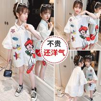 Girls  dresses 2021 summer new Korean style childrens five-point sleeve princess skirt medium and large childrens shirt skirt