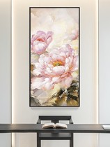 Hand-painted peony flower oil painting porch decorative painting entrance corridor aisle light luxury mural Flower living room hanging painting vertical version
