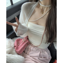 White Water Feminine Mesh Yarn Harness Vest Woman Spring Autumn with a pure desire to lock the bone and a straight shoulder to rub a short blouse