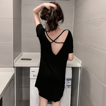 Vido Korean Sleeping Skirt Woman Dew Back Breathability Sensation Slim Modell Pure Cotton Pyjamas Short Sleeves Extras outside wearing home clothes