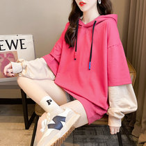 Pregnant womens autumn new fashion Joker fake two loose tops Korean casual large size long-length sweater women