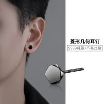999 pure silver-raised ear-hole ear nail male 2023 tide advanced sensation small crowd minimalist black personality ruffles boy earrings