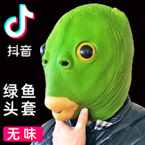  New green head fish head cover mask cute funny funny sand fish head strange green fish net red full face tasteless