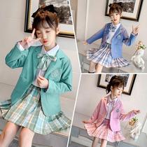 2021 autumn new girls jk uniform set Girls Academy style blazer pleated skirt shirt three-piece set