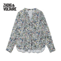 Zadig Voltaire Womens long-sleeved top Stylish and elegant V-neck Full flower pattern 3201FG