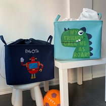 Thickened canvas storage embroidery cartoon pattern with drawstring storage box book storage box children toy storage basket