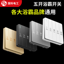 International electrician four-Open Gold Type 86 concealed gray five-in-one warm air bath Universal Air switch