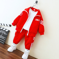  Boys  autumn clothes 2021 new sports suit childrens spring and autumn fashion red two-piece set little boy autumn tide