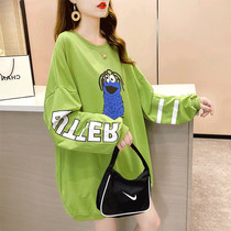 200 pounds of pregnant women spring and autumn sweater tide mother out of fashion printed letters in the long loose large size top