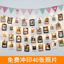 Photo album hanging wall hanging rope living room bedroom decoration combination creative non-perforated no trace hemp rope clip photo
