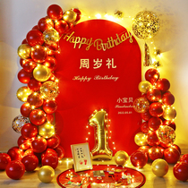 Male and female Baby grabbing Zhou Liyi 1st birthday poster placement Decorative Balloons Hundreds Of Day Banquet Scene Ktboard Background Wall