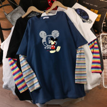Pregnant women Spring and Autumn cartoon printing stitching fake two long sleeve T-shirt women Autumn New loose base shirt top