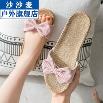 Linen slippers summer household grass woven rattan woven outdoor wear men and women home home couple indoor non-slip summer cotton and linen