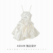 ADAM Design Todays Dream White Bow Irregular Suspender Dress Satin Puffy Skirt