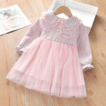 Girls long sleeve dress 2021 new Korean version baby girl doll collar mesh skirt casual versatile childrens skirt