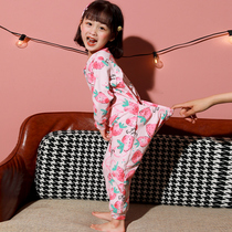 Childrens strawberry conjoined pajamas cotton spring and autumn girls climbing clothes
