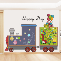 Dibile cartoon train large particles interspersed building blocks Wall double Magnetic blackboard graffiti board painting wall stickers kindergarten childrens room decoration home teaching writing environmental protection support customization