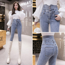 Super waist plus velvet jeans women 2021 new autumn and winter slim high tight belly pencils pencils small feet trousers