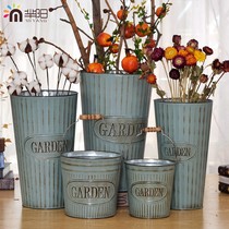 Retro Tin Flower Barrel Flowerpots American Vases Iron Art Floral Flowers Silo Flowers in Blossom Barrel Display Decorations 564
