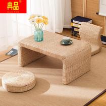 Simple solid wood grass cane tatami tea table floating window table tea table short table rectangular table balcony table