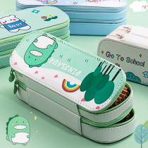 Multifunctional pen bag girl heart ins double-layer large capacity canvas Korean version of primary school student stationery bag Junior High School creative boy Korean girl Japanese hipster retro style girl Net red pencil box