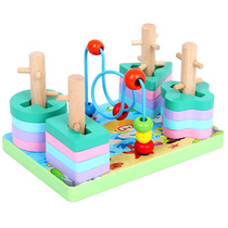 Creative Geometry Pattern Children with Four Columns Banded Beards Early Learn Toys Wooden Block Color Cognition