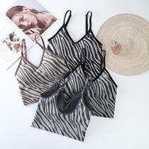 Zebra pattern Kaka beautiful back big U tube top gathered no steel ring sexy sling wrapped chest with anti-glare underwear female