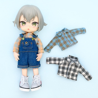taobao agent OB11 baby plaid shirt 12 points BJD wild casual long -sleeved top YMY GSC P9 vegetarian shirt