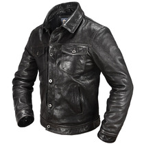 Leather leather mens head layer goatskin motorcycle youth slim lapel fashion trend leather jacket handsome jacket