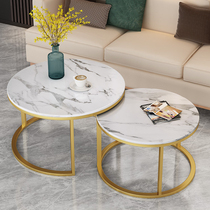 Simple round marble countertop coffee table living room household rock board table light luxury balcony leisure small apartment Nordic