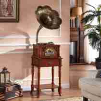  Old-fashioned big horn antique phonograph Retro vinyl record player Living room European-style solid wood record player Bluetooth audio