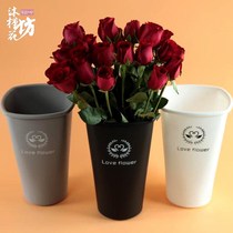 Han Style Flower Bucket Fresh Flower Shop Special Wake-up Bucket Black Plastic Flower Arrangement Bucket Thickened Square Large Water Storage Bucket