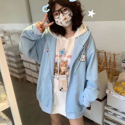 taobao agent Summer thin Japanese cute soft jacket with hood, sweatshirt, top, with embroidery