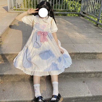 taobao agent Summer Japanese soft cute long suspenders, dress, Lolita style, mid-length