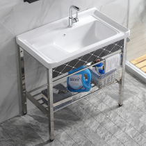 Sash tank double basin ceramic laundry basin with washboard balcony stainless steel thickened right washbasin bracket floor standing