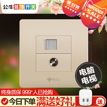 Bull decorative switch computer TV closed circuit socket wired TV network wall socket panel G07 gold
