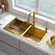 Ji nano golden sink washing basin double tank kitchen sink 304 stainless steel handmade household sink