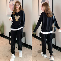 2021 new autumn casual sweater set female cotton Korean loose sports two-piece set fashion fake two-piece tide