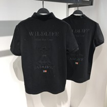 European station polo shirt Short-sleeved high-end bee embroidery t-shirt mens black lapel Port wind slim T-shirt